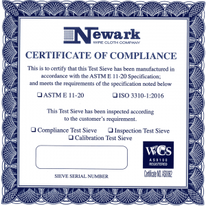 Test Sieves Standard-Certificate of complains